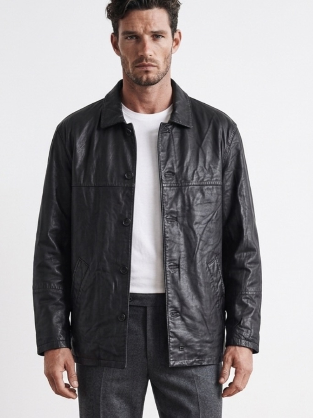 Cougar Vintage Leather Men's M Black Quilted Lined Genuine Leather Jacket